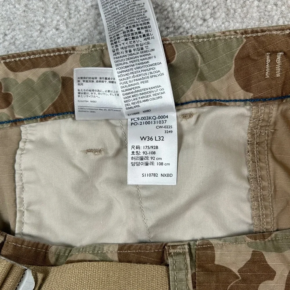 Levis XX Cargo Baggy Pants Men 36x32 Brown Duck Camo Ripstop Relaxed Fit Utility